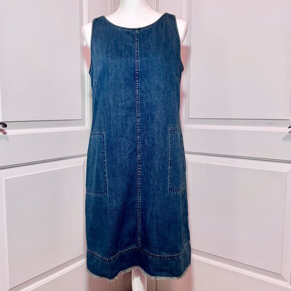 J. Jill 100% cotton, Sleeveless Denim Midi Dress, Size Small, Tie Back - Picture 1 of 12